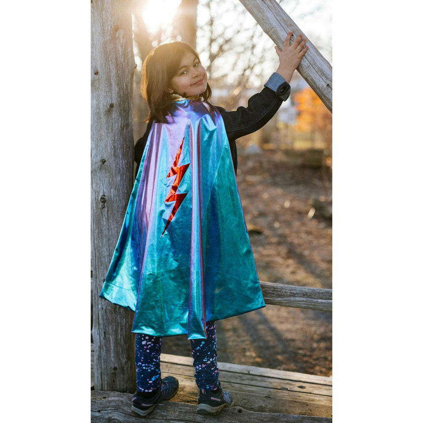 Reversible Blue Lightning Holographic Cape