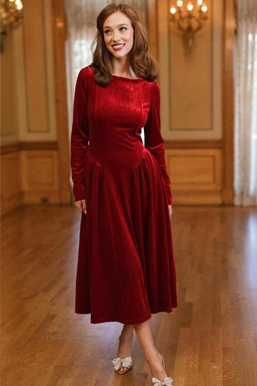 Vera June Dress in Poinsettia Velvet