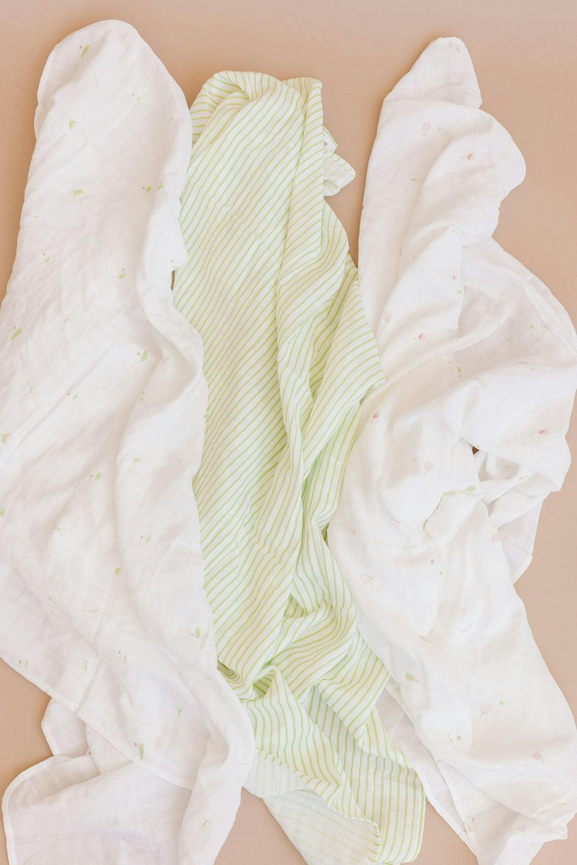 Green Stripe Swaddle and Teether Set - Orange