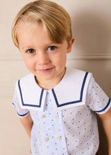 Noah Check Mariner Collar Double Breasted Shirt in Blue (18mths-6yrs)