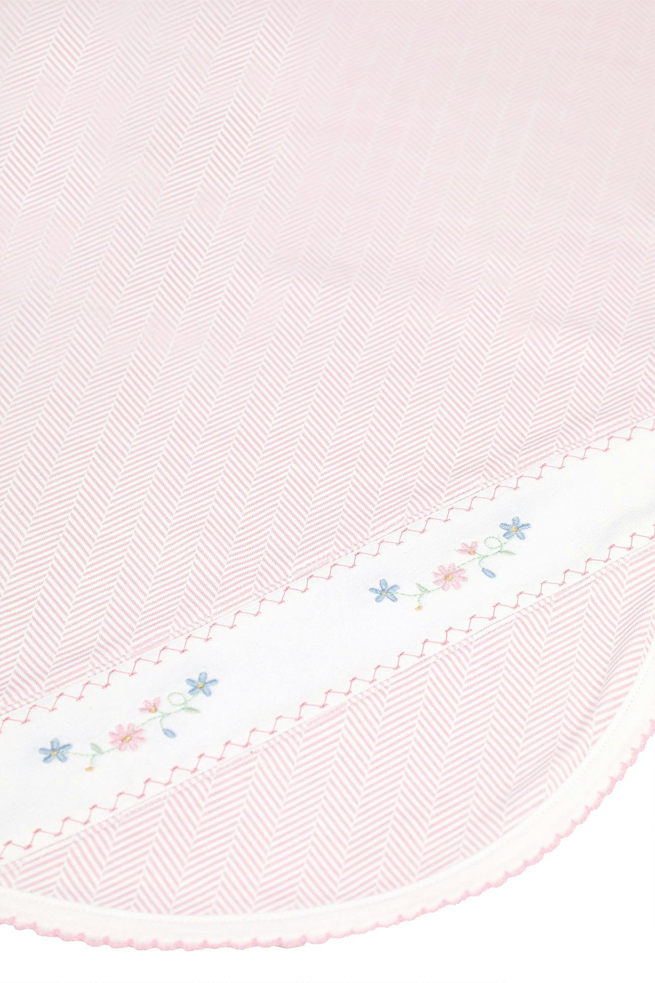 Pink Herringbone Embroidered Receiving Blanket