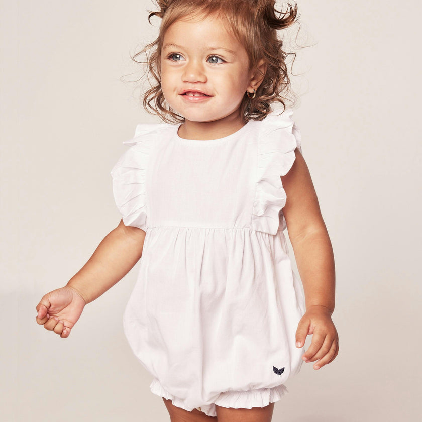 Baby's Twill Ruffled Romper in White