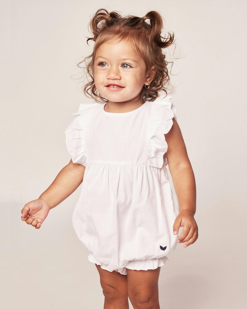 Baby's Twill Ruffled Romper in White