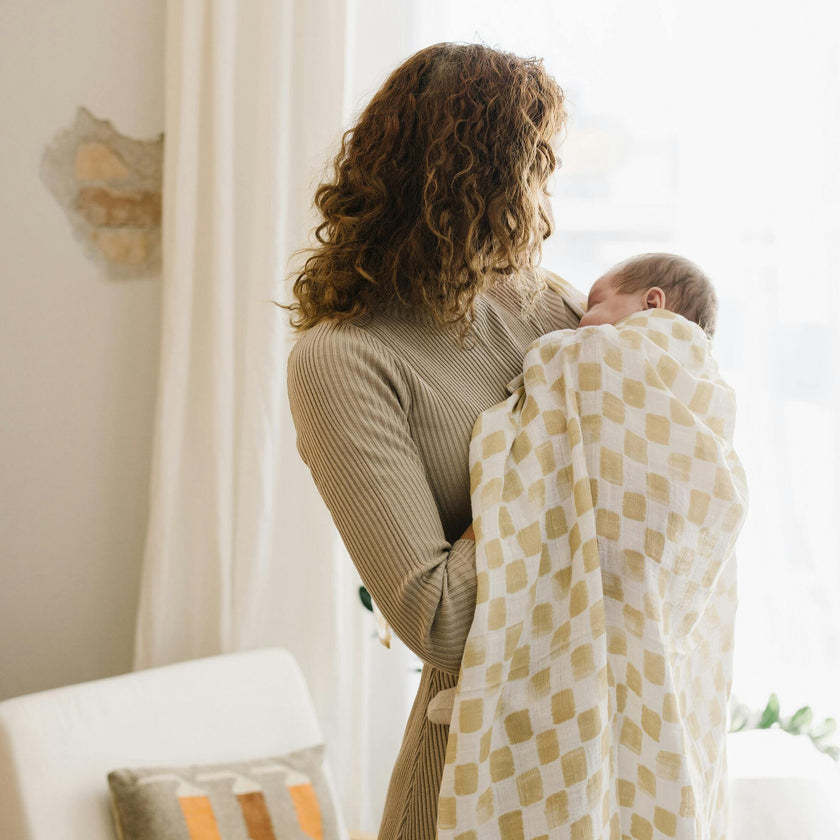 Cotton Muslin Swaddle Blanket - Adobe Checker