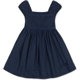Organic Puff Sleeve Pintuck Sateen Party Dress, Blue
