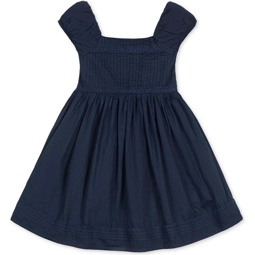Organic Puff Sleeve Pintuck Sateen Party Dress, Blue