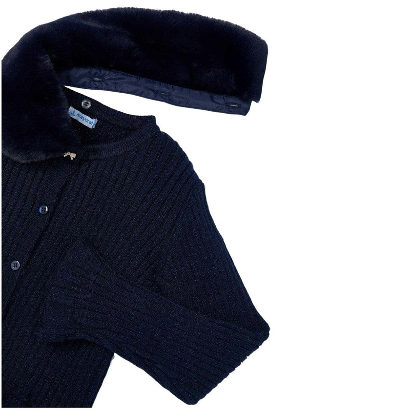 Girl Cardigan with Faux Fur Collar