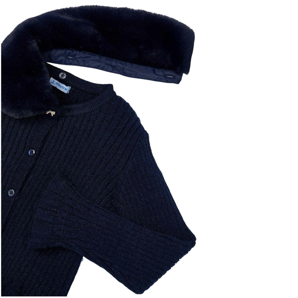 Girl Cardigan with Faux Fur Collar