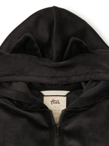 Cat Ears Velour Hoodie, Jet Black