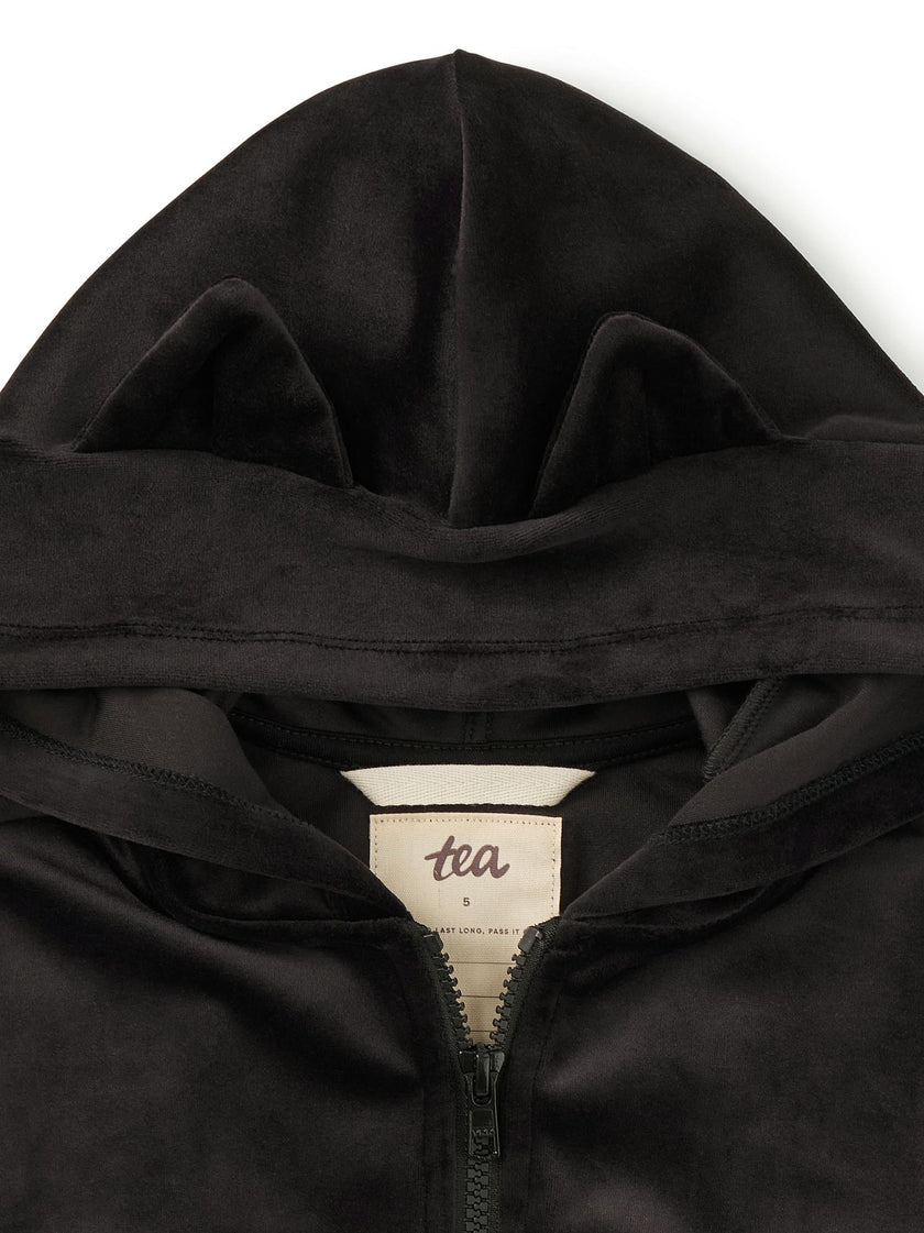 Cat Ears Velour Hoodie, Jet Black