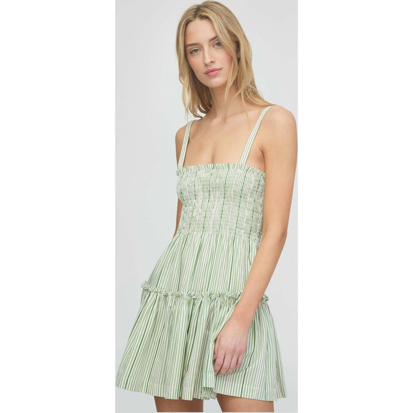 The Seraphina Mini Nap Dress - Green Jacquard Stripe