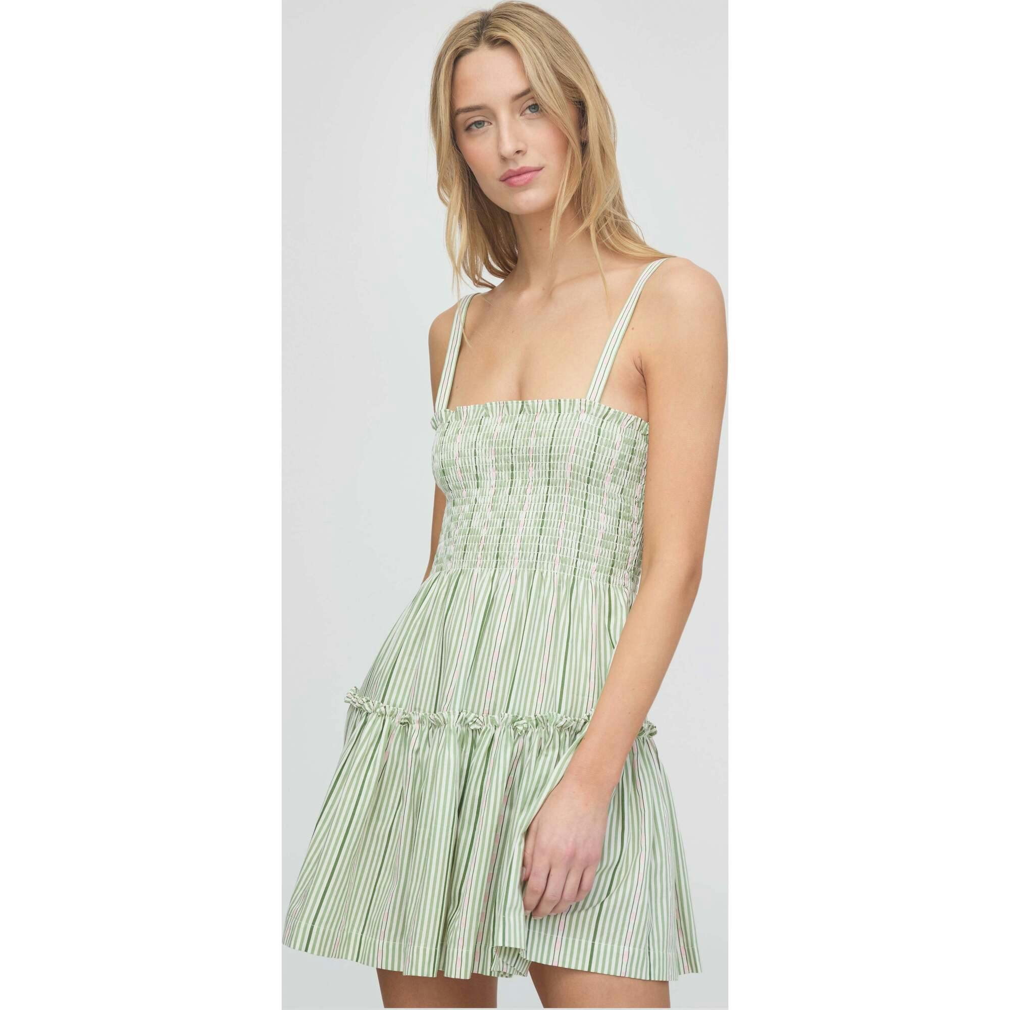 The Seraphina Mini Nap Dress - Green Jacquard Stripe