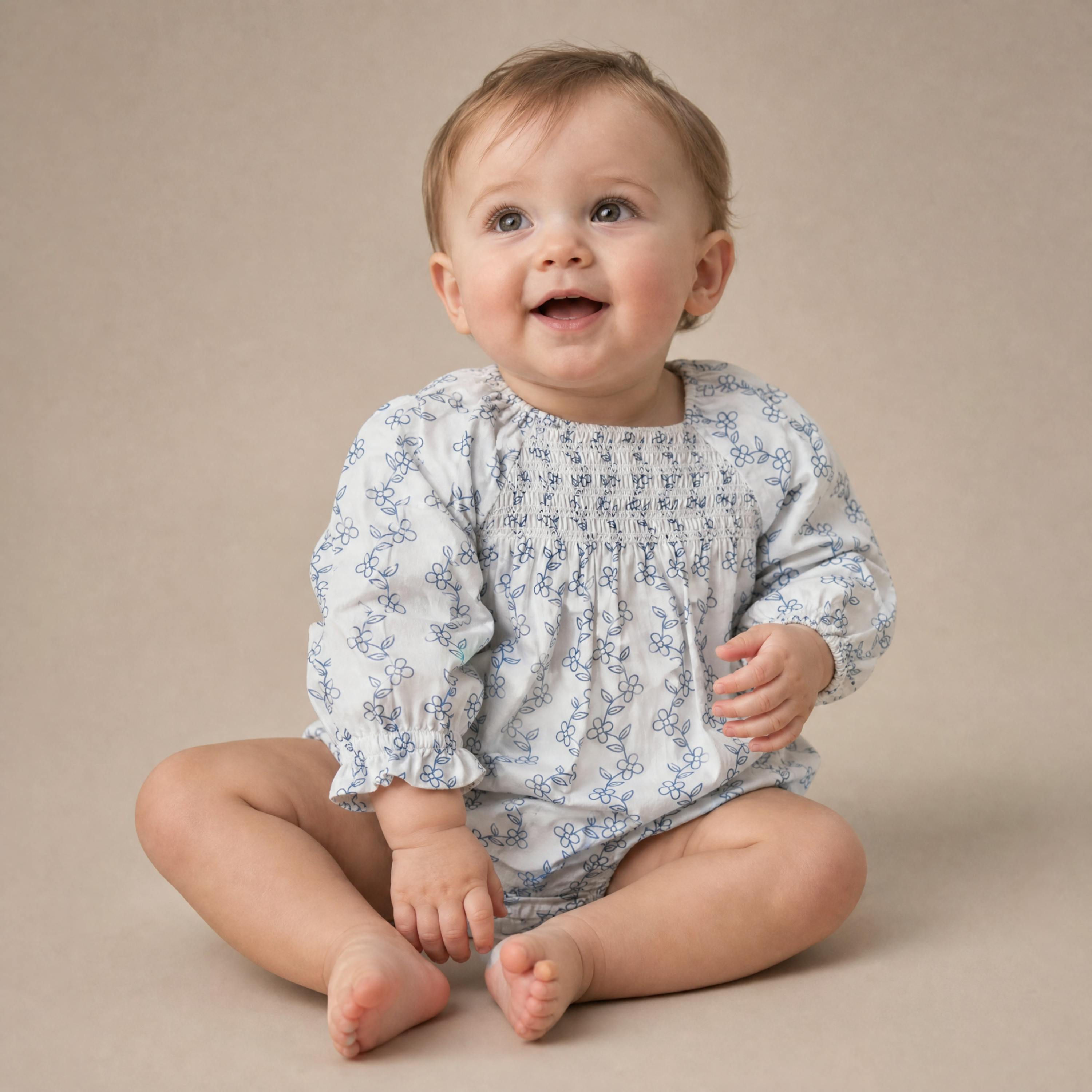 Organic Smocked Long Sleeve Romper - Bluebell Vine