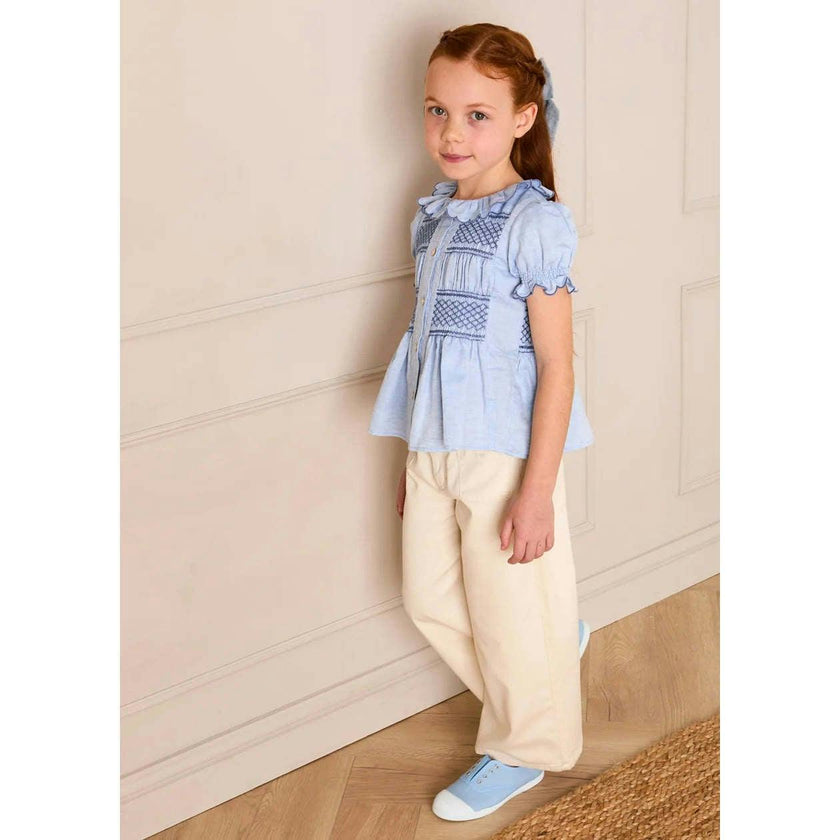 Soft Cotton Wide Leg Trousers in Cream (2-12yrs)