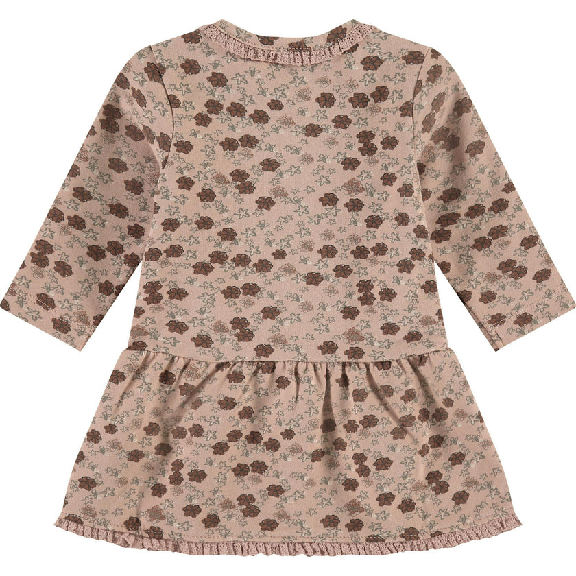 All-Over Floral Print Long Sleeve Drop Peplum Waist Dress