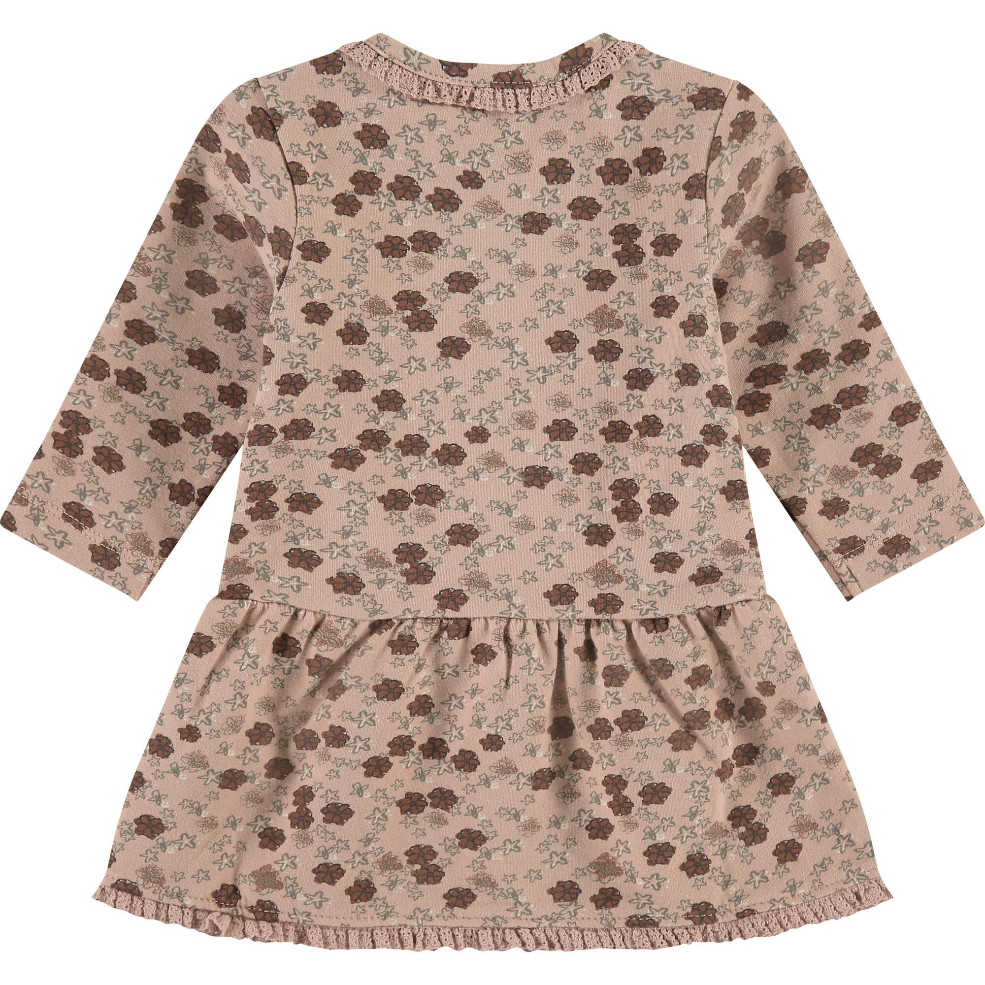 All-Over Floral Print Long Sleeve Drop Peplum Waist Dress