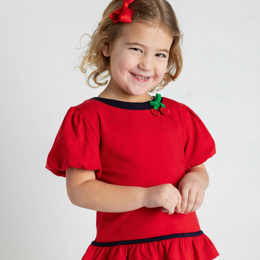 Bubble Sleeve Top With Cherries