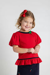 Bubble Sleeve Top With Cherries