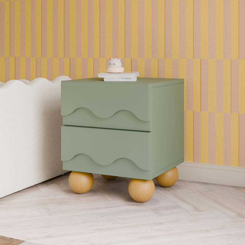 Lido Wave Assembled Nightstand in Light Sage/Honey