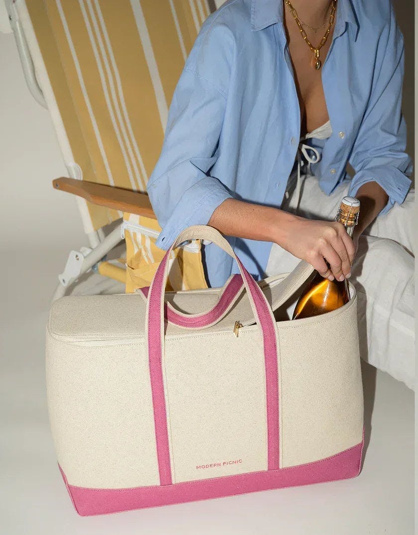 Insulated Soft-Shell Cooler Tote, Pink Canvas