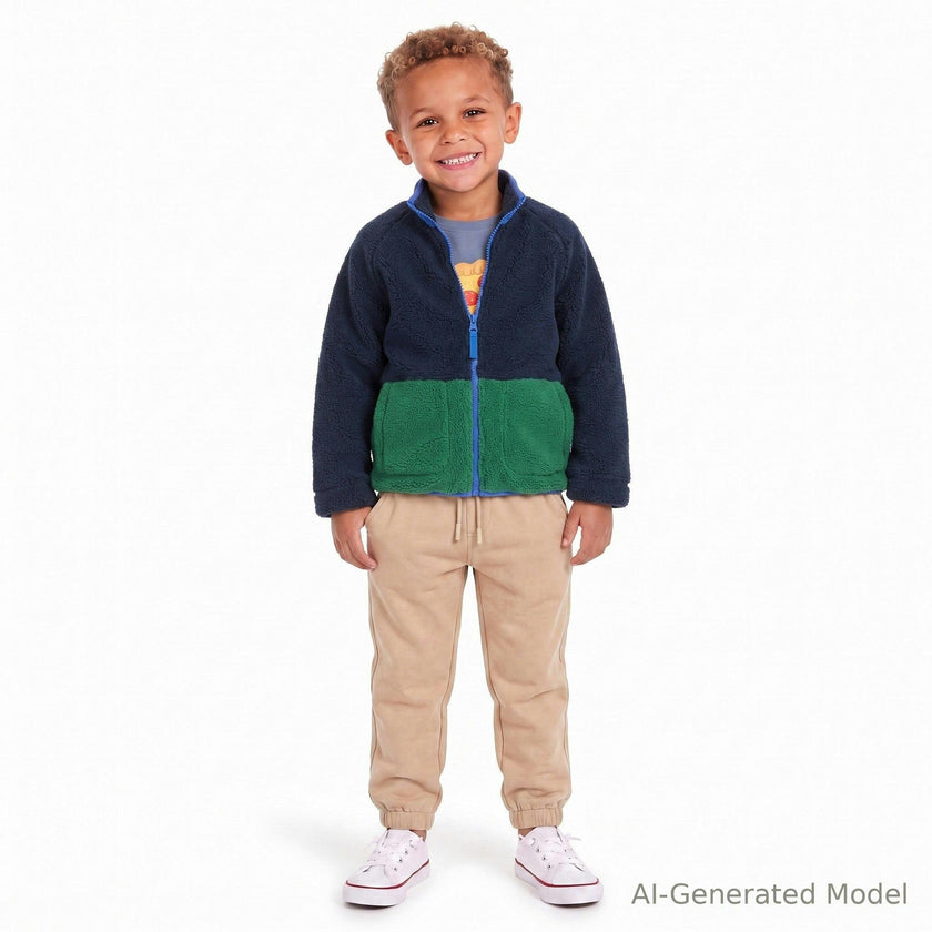 Colorblock Sherpa Full Zip | Navy & Green