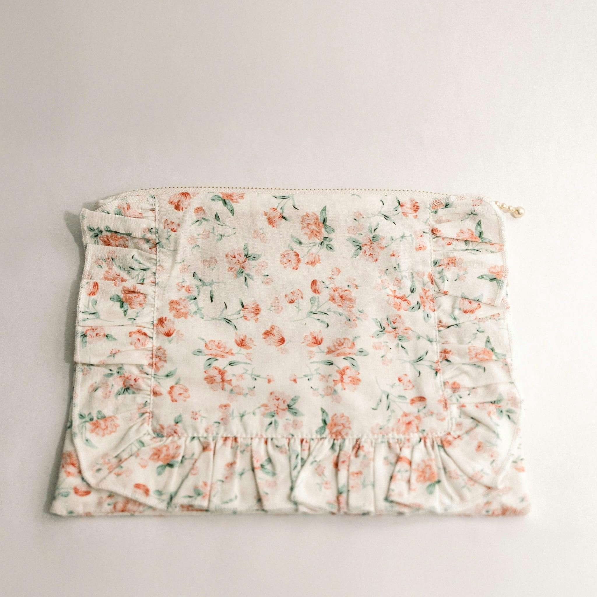 Sorrento Bloom Timeless Floral Ruffle Zipper Pouch