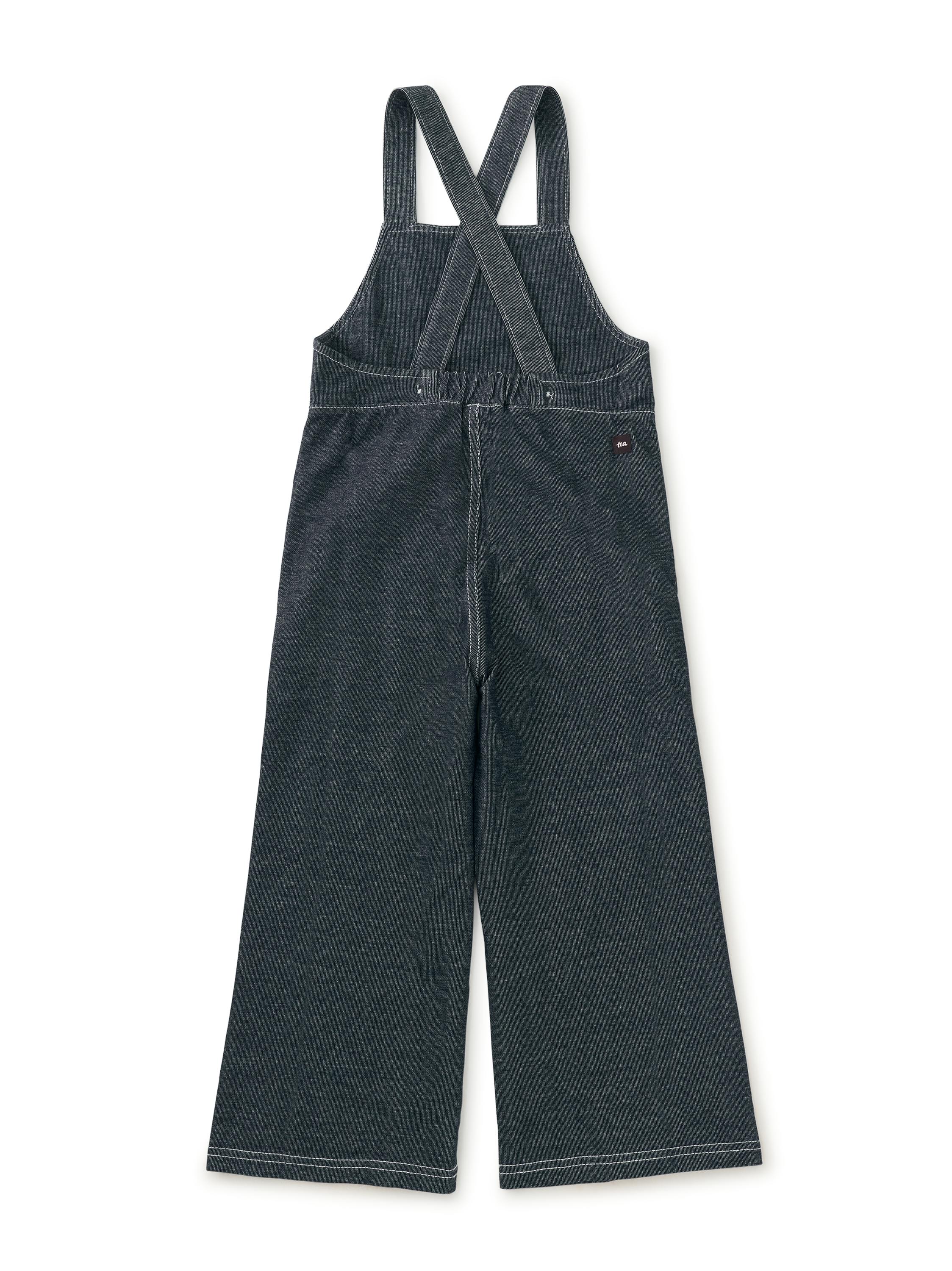 Wide Leg Denim-Like Overalls, Indigo