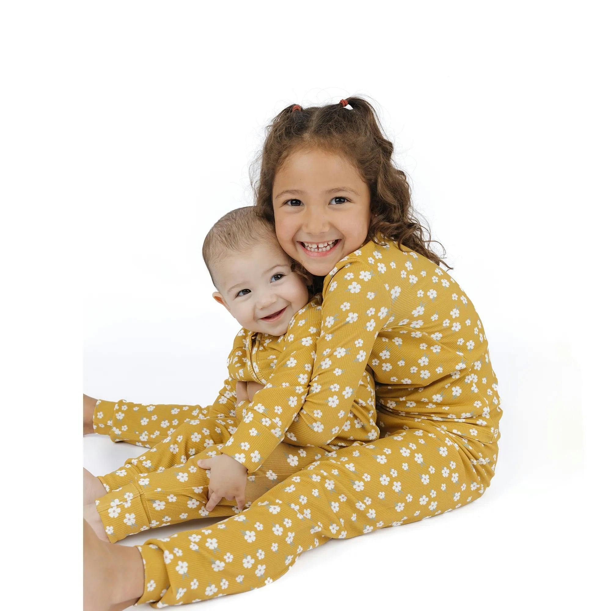 Golden Blooms Ribbed Bamboo Convertible Footie Romper