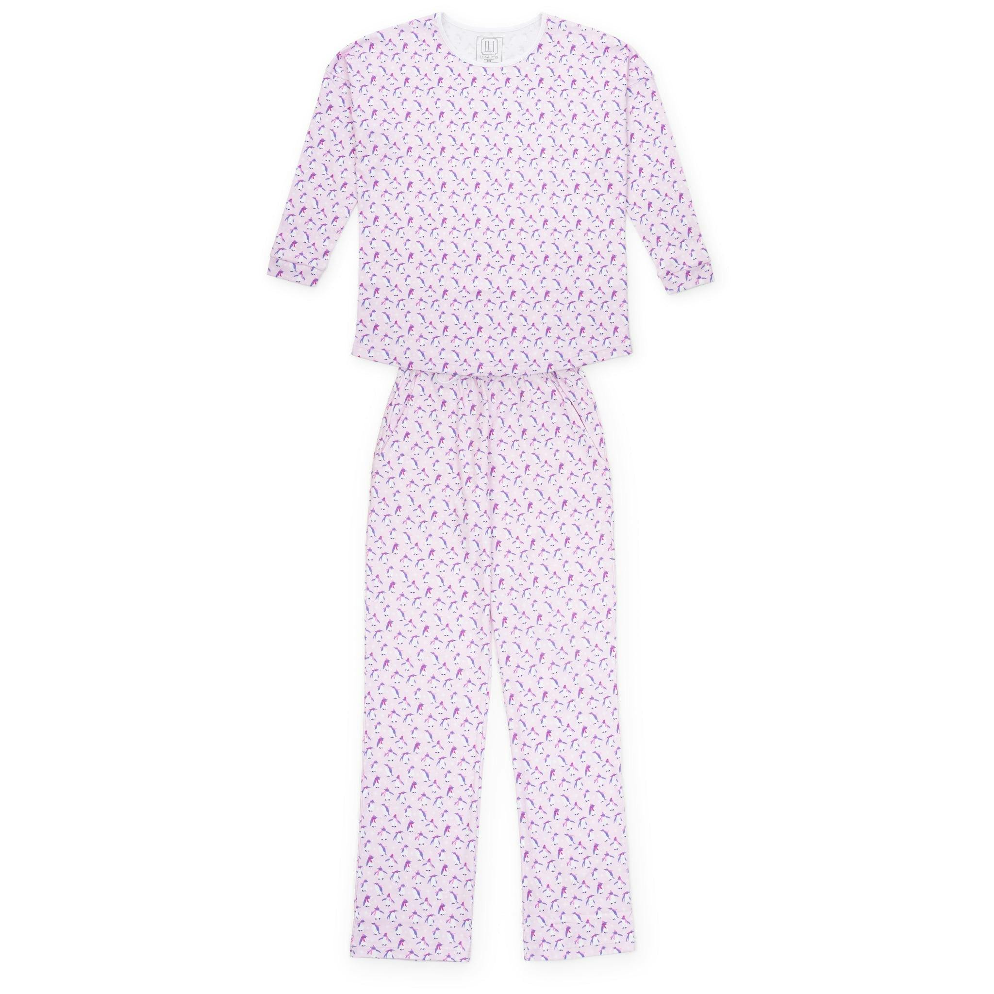 Audrey Women's Longsleeve Top Pant Set - Penguin Party Pink