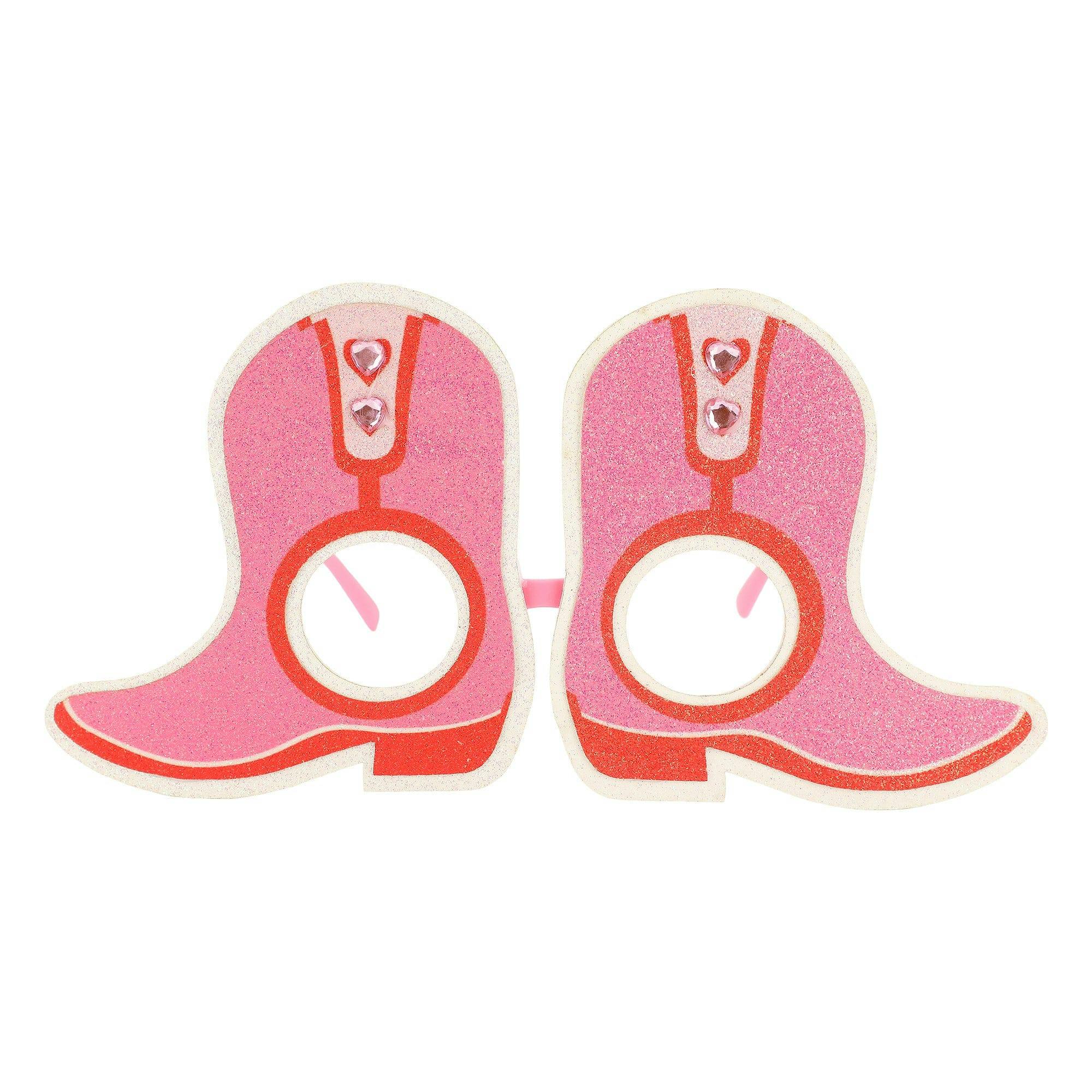 Packed Party Better in Boots Pink Glitter Cowboy Boot Novelty Party Glasses - Glitter Felt Boot Shape with Jewel Heart Details, One Size Fits All