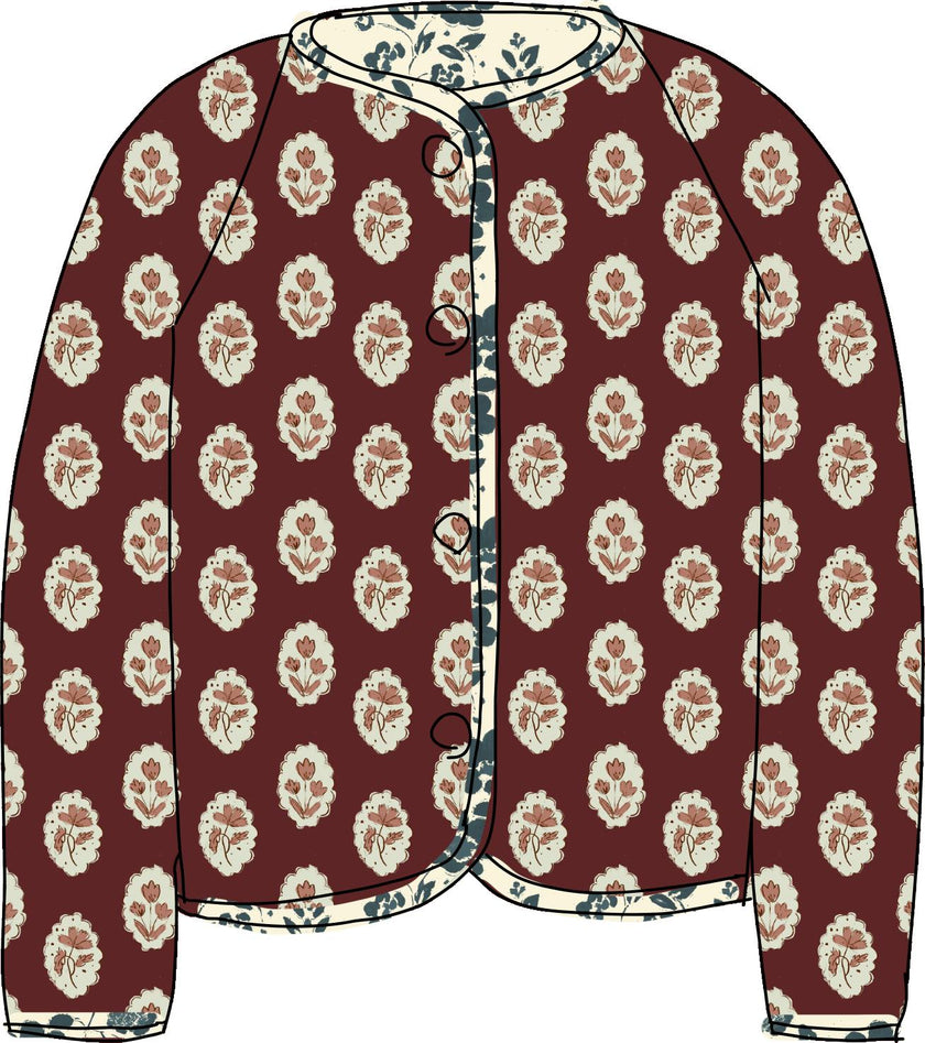 Quilted Jacket in Intaglio Maroon