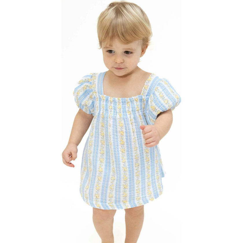 Odalys Floral Stripe - Puff Sleeve Baby Doll Dress and Bloomer