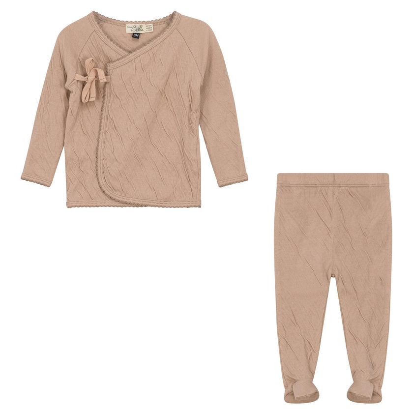 Crinkled Jersey Wrap Scalloped Top and Pants Two Piece Set