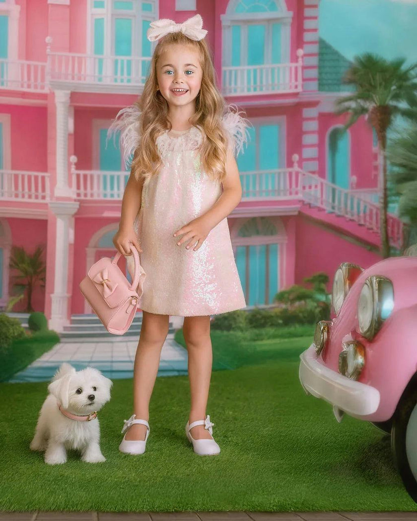 Iridescent Stardust Pink Sequin Birthday Dress for Girls