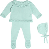 Diamond Openwork Three Piece Knitted Set in Sage Green (1-9mths)
