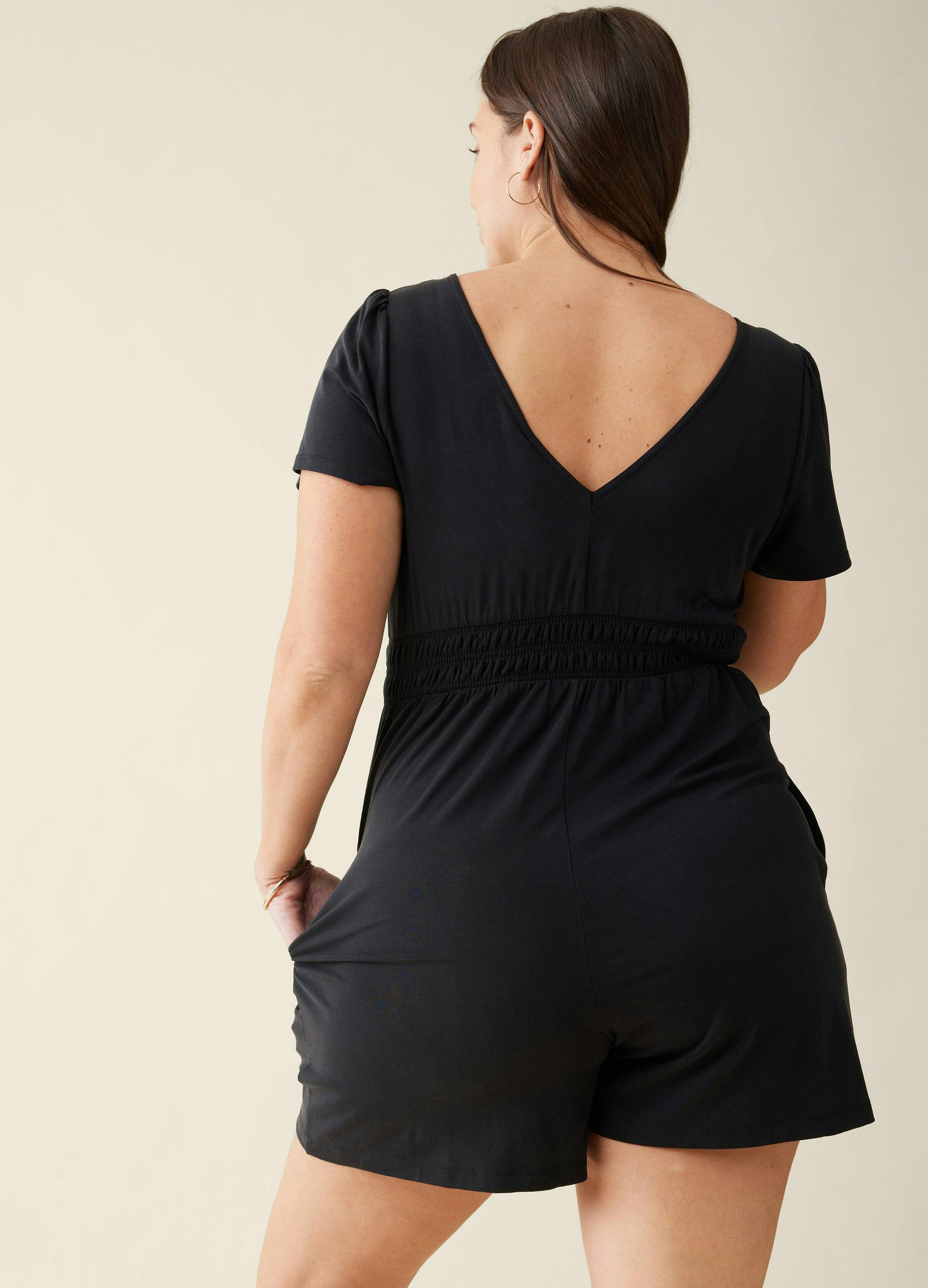 Short Sleeve V-Neck Knit Maternity Romper