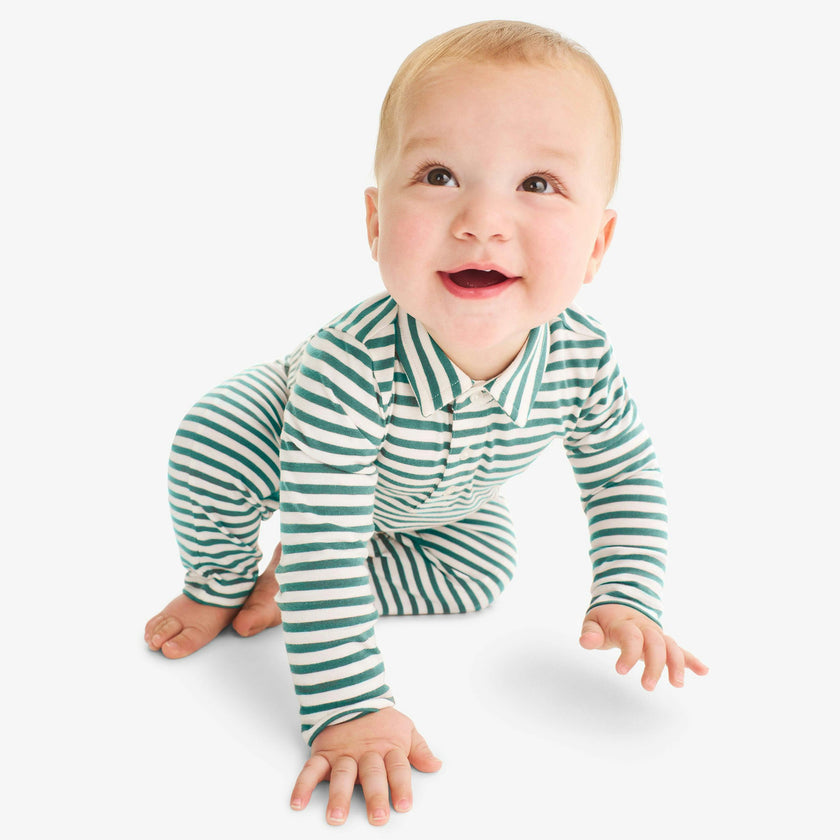 Baby polo romper in mini stripe