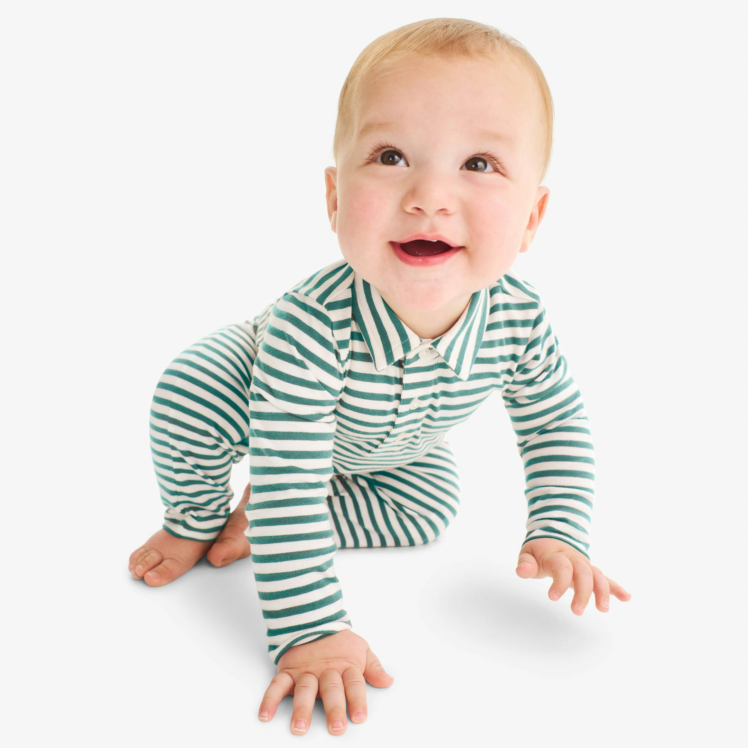 Baby polo romper in mini stripe