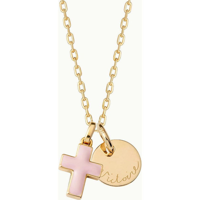 Personalized Enamel Cross Necklace, 14k Gold Plated