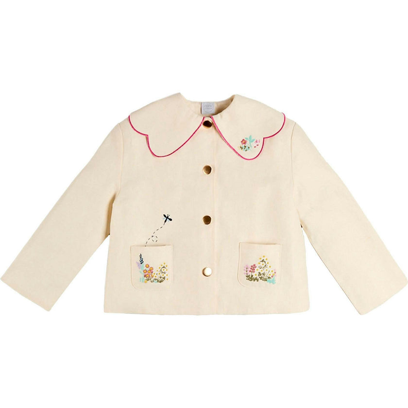 Wildflower Embroidered Statement Collar Jacket in Cream (4-12yrs)