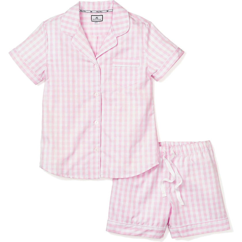 Women's Twill Pajama Short Set in Pink Gingham