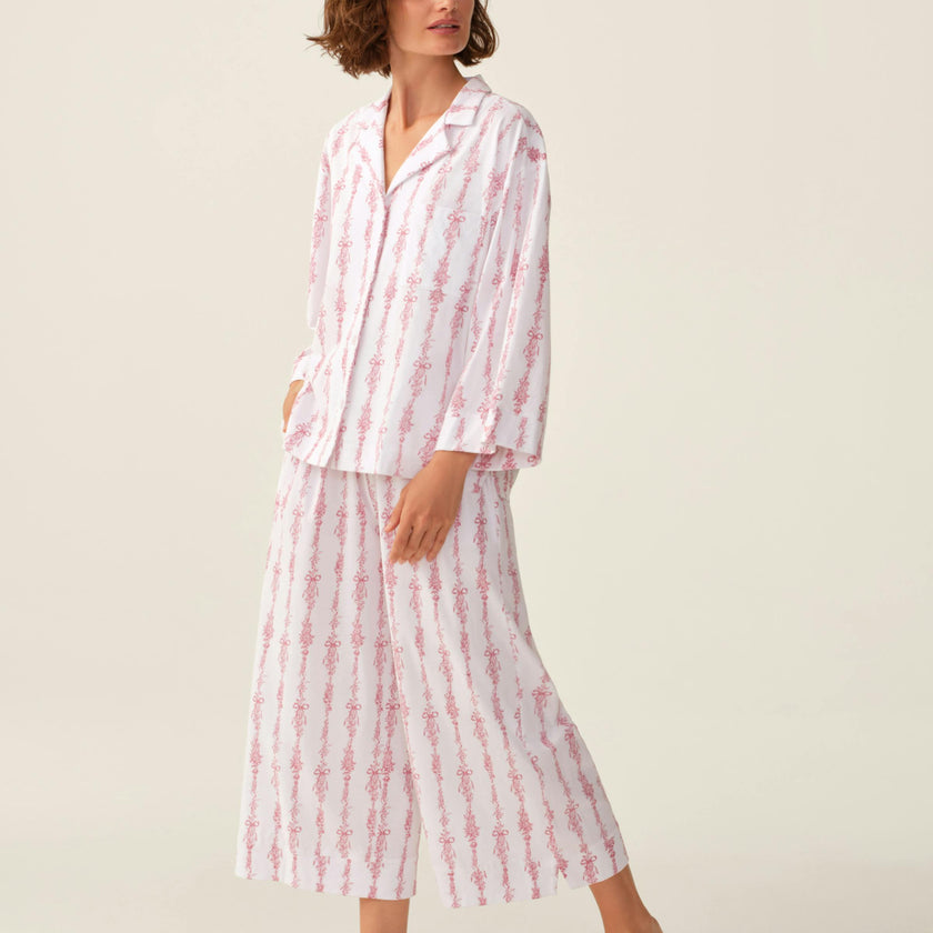 The Olivia Wide Leg Pima Pajama Set in Pink Mayfair Toile