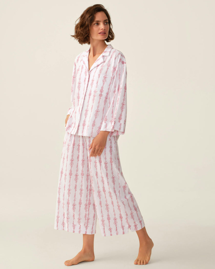 The Olivia Wide Leg Pima Pajama Set in Pink Mayfair Toile