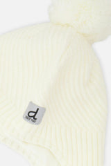 Winter Peruvian Knit Hat with Pompom Off-White