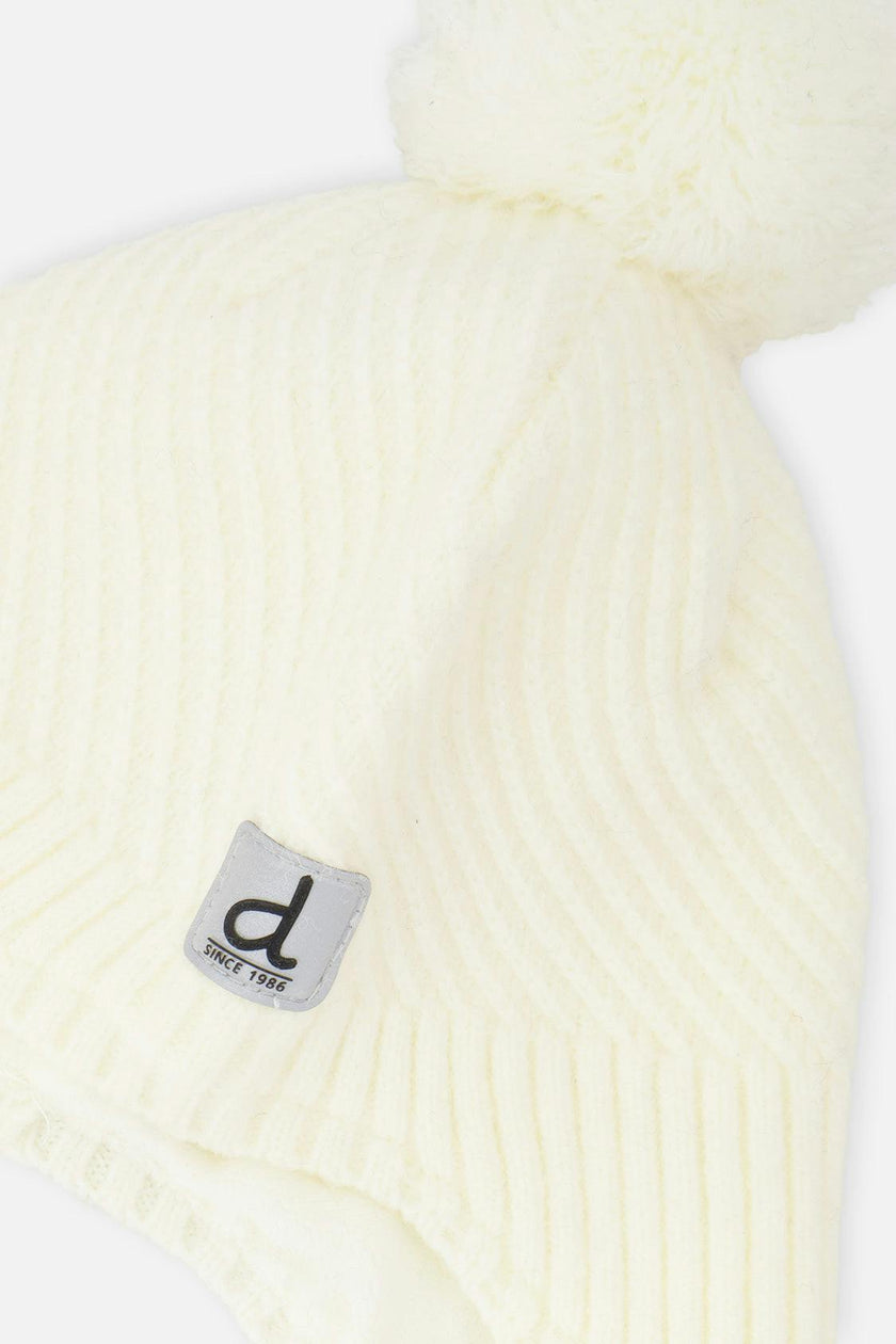 Winter Peruvian Knit Hat with Pompom Off-White