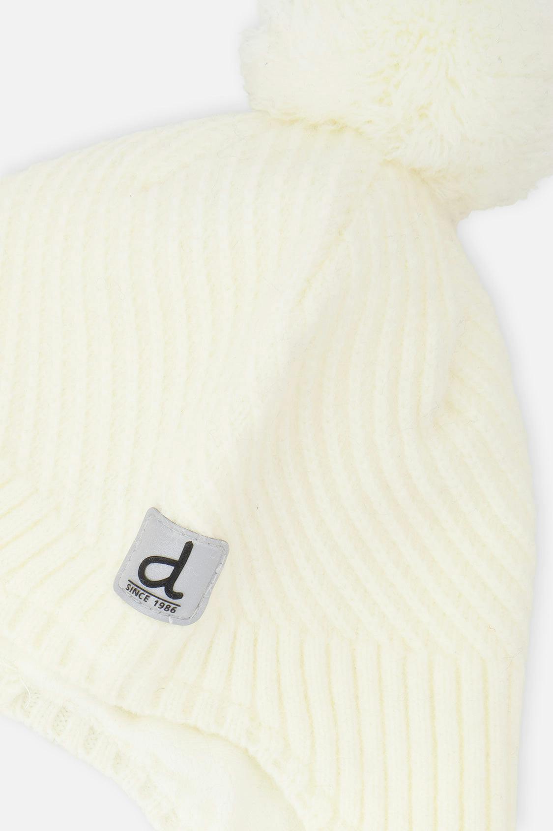 Winter Peruvian Knit Hat with Pompom Off-White