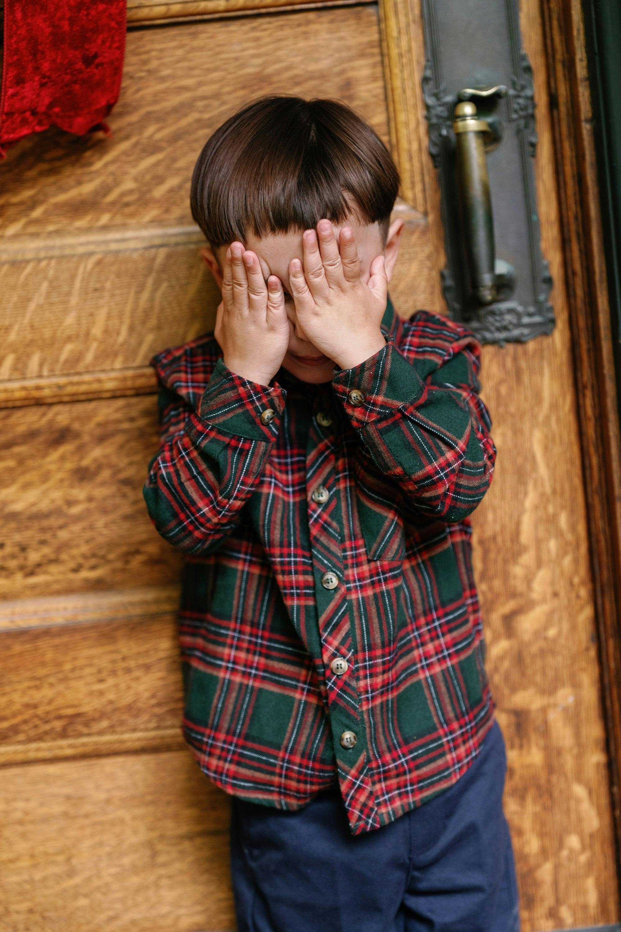 Boys John Shirt in Evergreen Plaid
