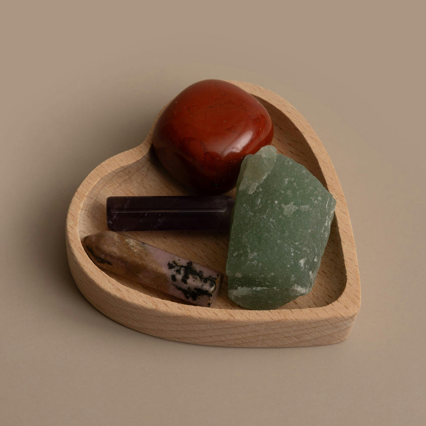 Mystical Pocket Crystals with Carved Heart Trinket Tray Gift Set