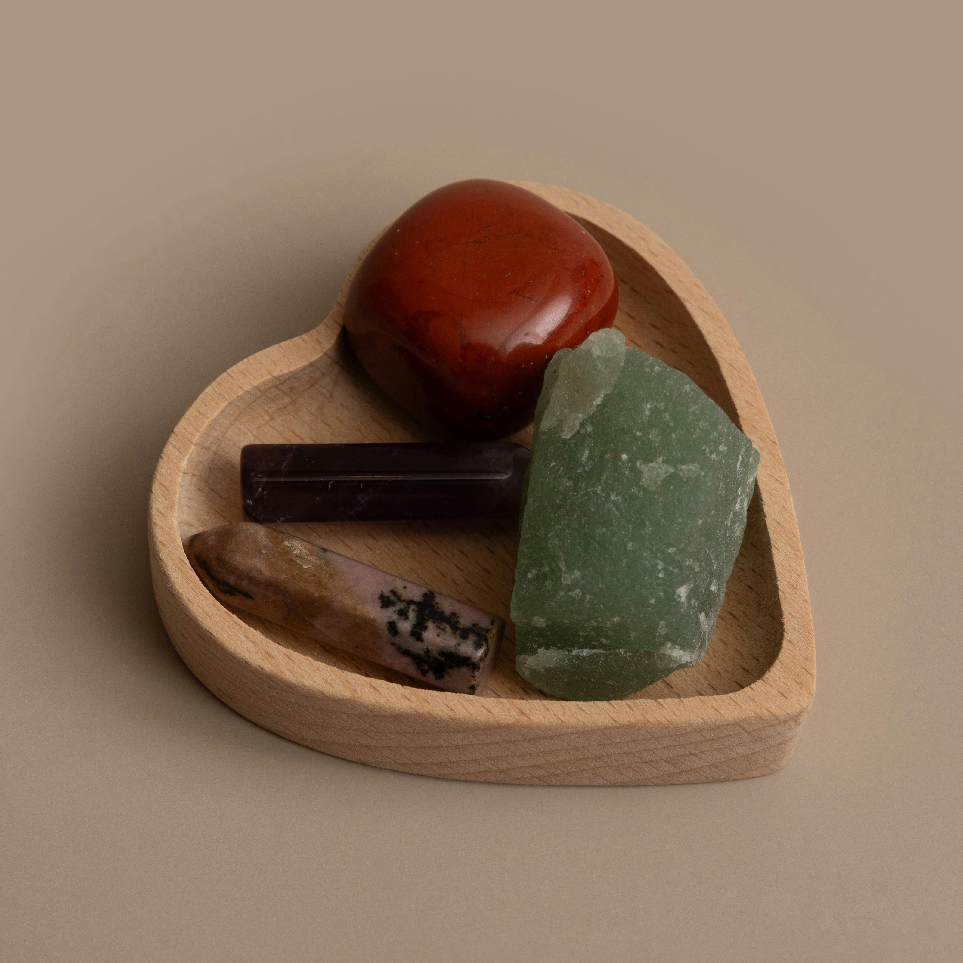 Mystical Pocket Crystals with Carved Heart Trinket Tray Gift Set