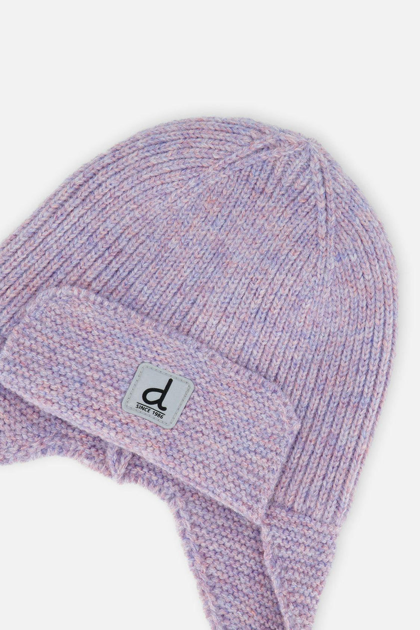 Baby Winter Knit Hat With Ear Flaps And Strings Lavender